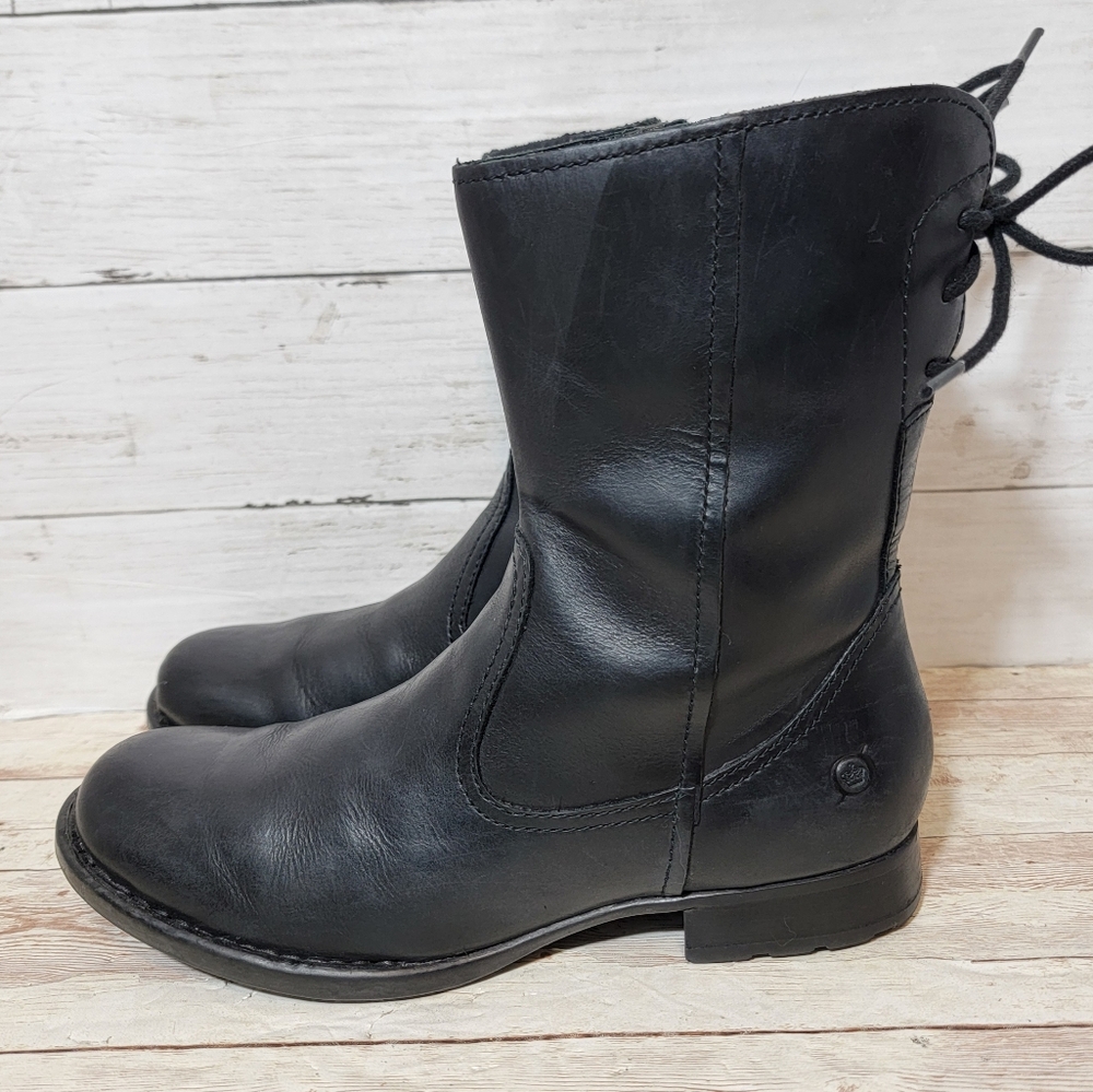 Born Mid Calf back lace black leather boots - Picture 3 of 13
